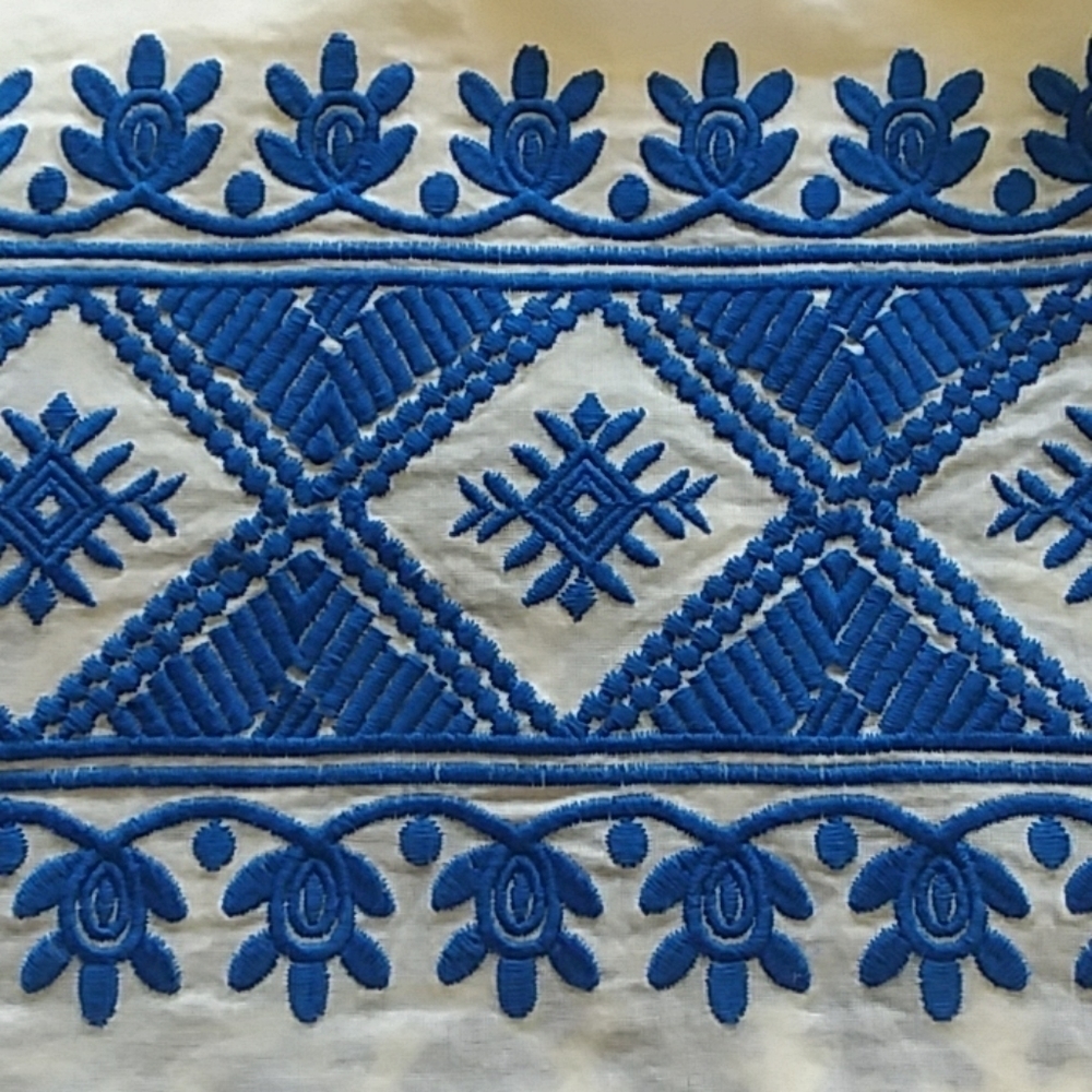 Tory Burch blue white boho peasant v-neck blouse - Picture 3 of 8